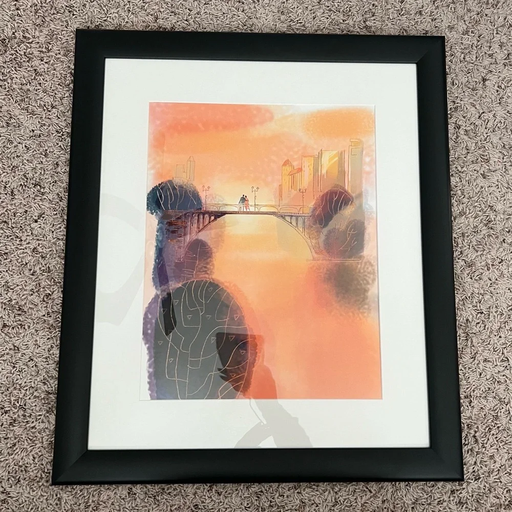 Art Sunset On A Bridge Couple Picture Frame 27”X23”
